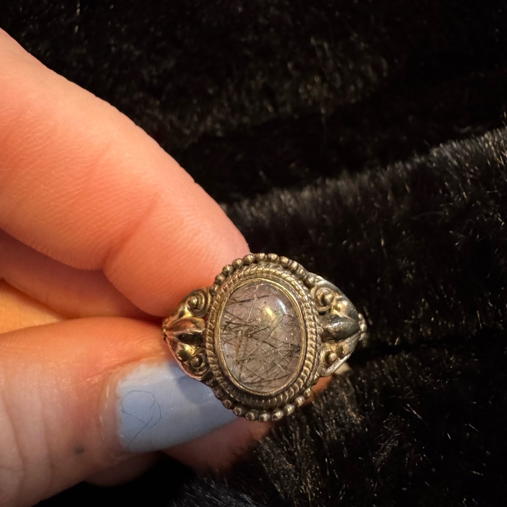 Vintage Inspired Silver Ring with Rutilated Quartz